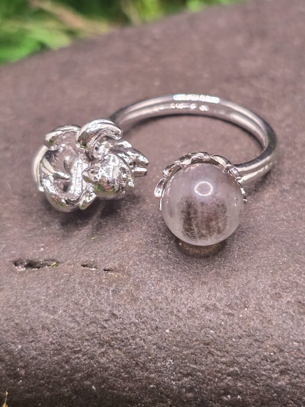 Mystery Crystal Nine Tail Fox Adjustable Ring Size 6-10 Silver Tone Jewelry